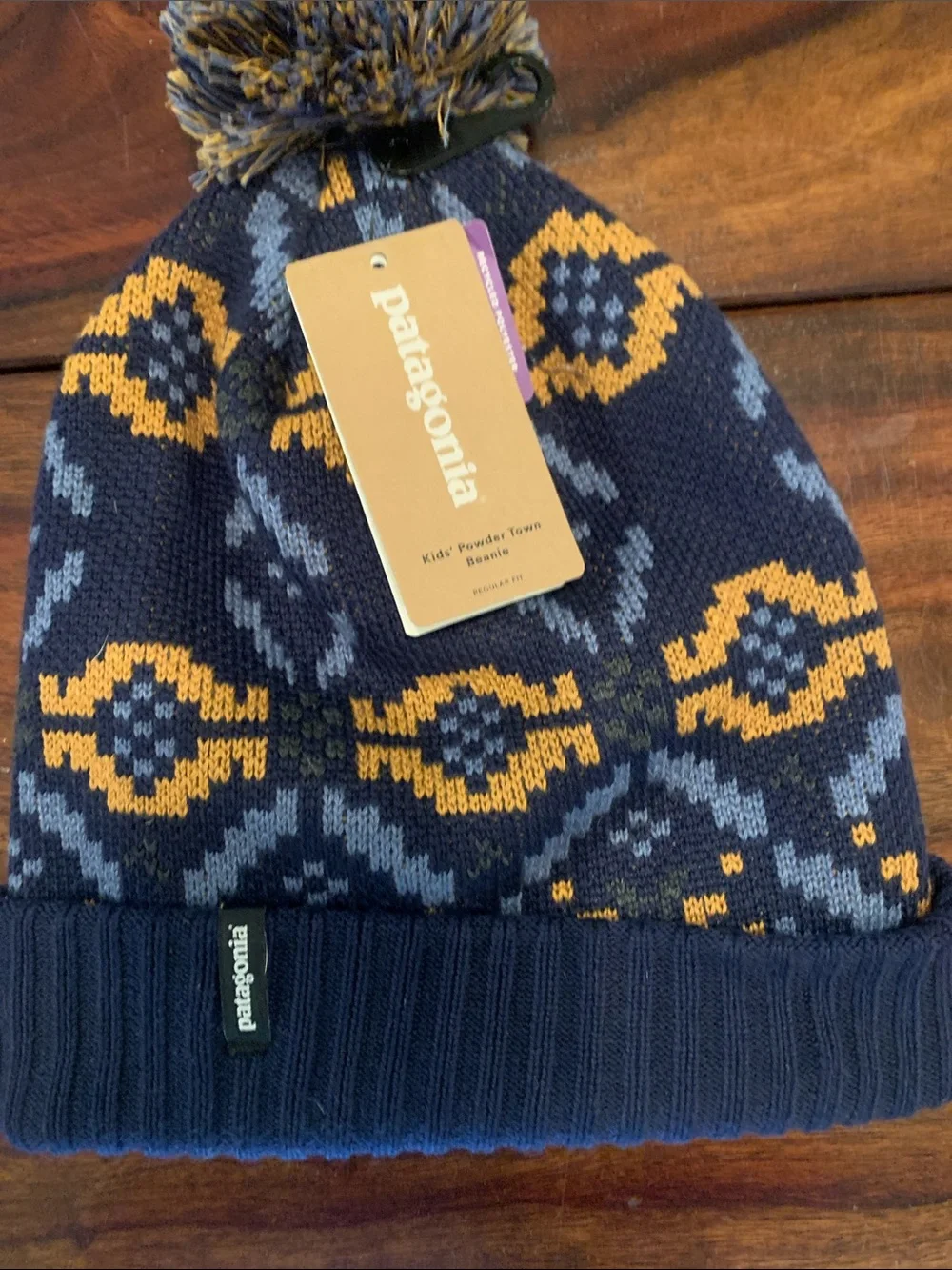 Patagonia Kids Navy, Gold & Light Blue Pom-Pom Beanie